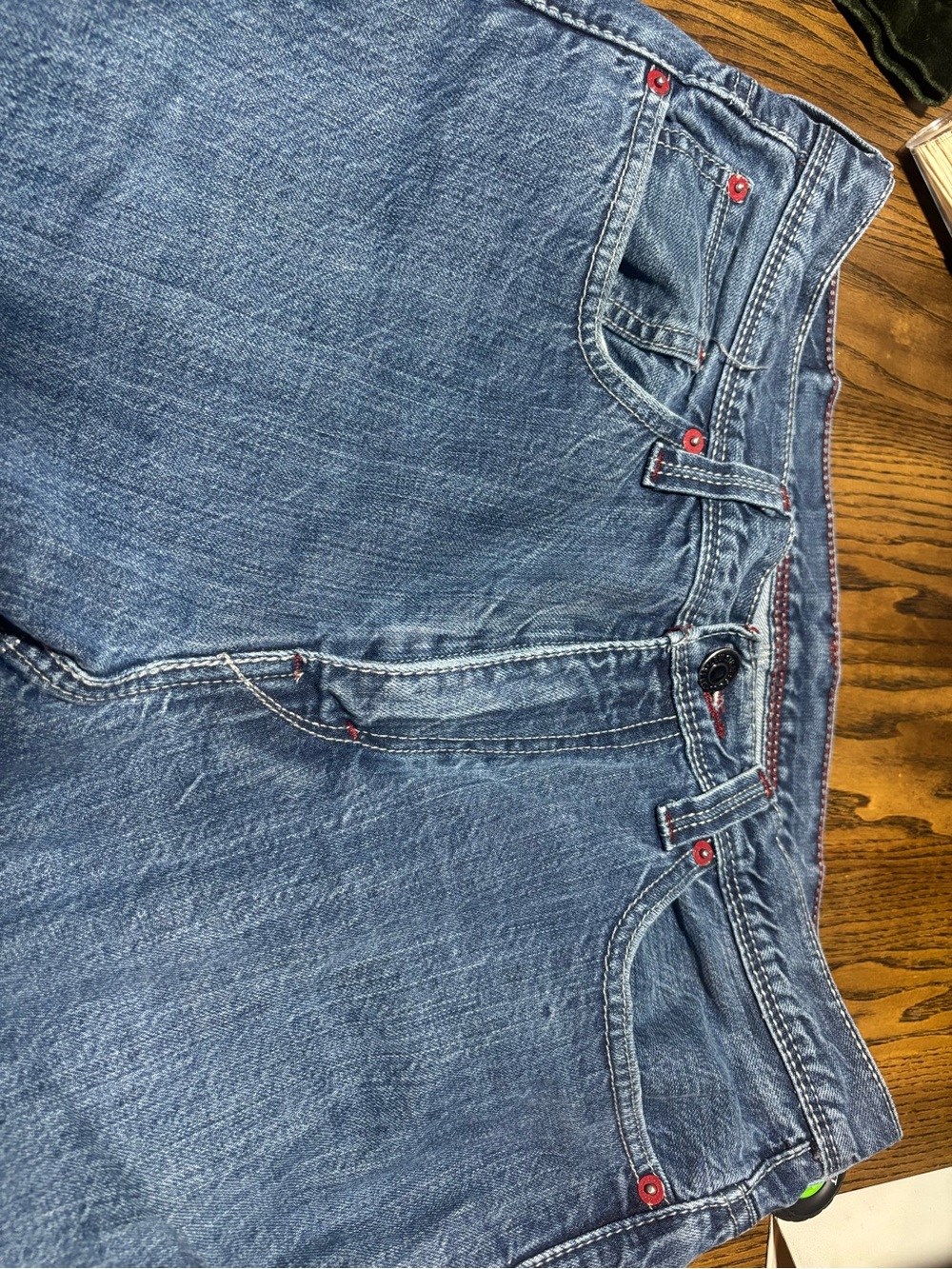 Levi's Men's Blue Denim Jeans with Red Stitch Accents